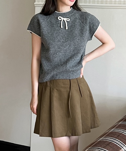 ニット セーター 「着用動画あり・4色展開」キュートリボンニットベスト レディース | by muni:r | 18