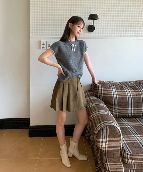 ニット セーター 「着用動画あり・4色展開」キュートリボンニットベスト レディース | by muni:r | 19