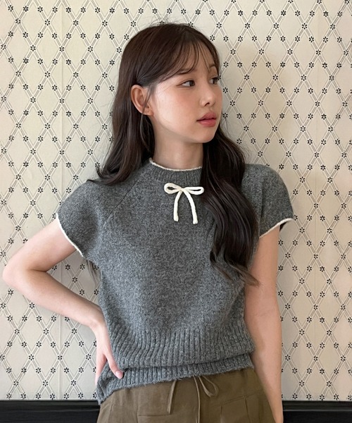 ニット セーター 「着用動画あり・4色展開」キュートリボンニットベスト レディース | by muni:r | 24