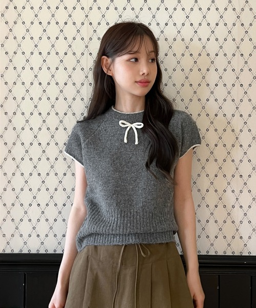 ニット セーター 「着用動画あり・4色展開」キュートリボンニットベスト レディース | by muni:r | 23
