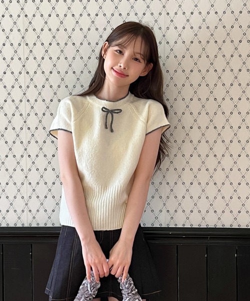 ニット セーター 「着用動画あり・4色展開」キュートリボンニットベスト レディース | by muni:r | 07