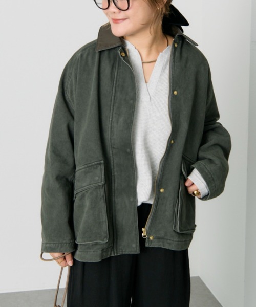 pual ce cin カバーオール フェイクレザー襟カバーオールジャケット