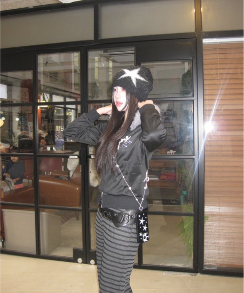 パーカー ファー付きY2Kダブルジップアップパーカー レディース