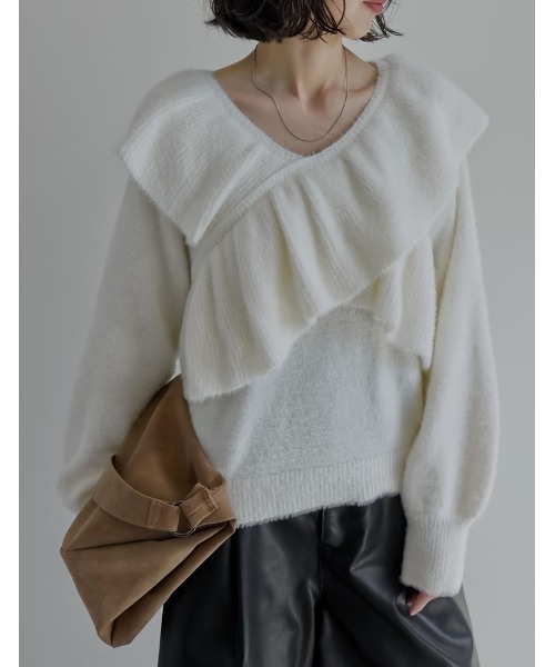 Re:EDIT（リエディ） ニット セーター クロスフリルシャギーニットプル