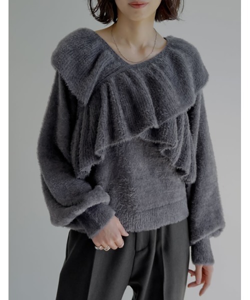 Re:EDIT（リエディ） ニット セーター クロスフリルシャギーニットプル