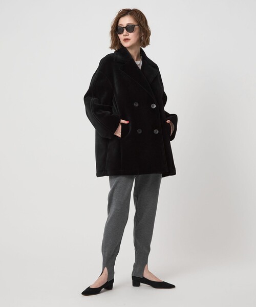 conte ピーコート pコート 「conte」ベルベット ボンディング Pコート