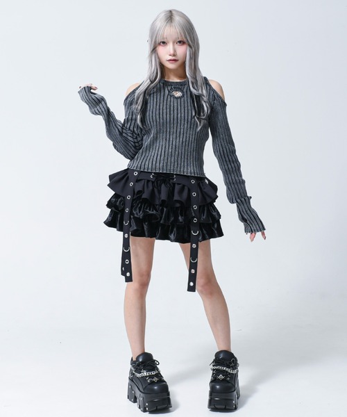 REFLEM オーバルロゴクロップリブニット チャコールグレー REFLEM（レフレム） ニット セーター 「REFLEM/レフレム」オーバルロゴ