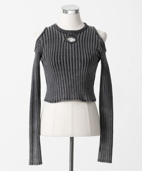 REFLEM オーバルロゴクロップリブニット チャコールグレー REFLEM（レフレム） ニット セーター 「REFLEM/レフレム」オーバルロゴ