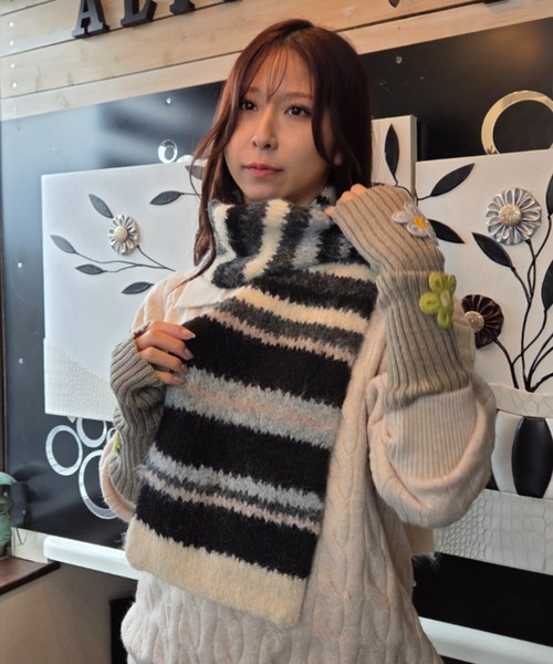 マフラー ストール カラフル ブロッキングデザイン モヘアライク