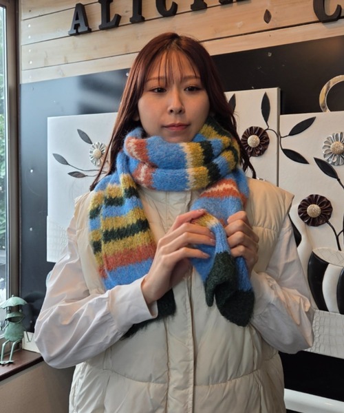 マフラー ストール カラフル ブロッキングデザイン モヘアライク