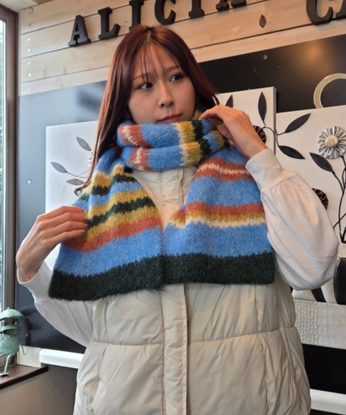 マフラー ストール カラフル ブロッキングデザイン モヘアライク