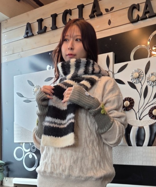 マフラー ストール カラフル ブロッキングデザイン モヘアライク
