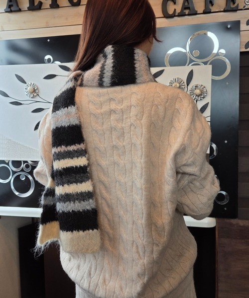 マフラー ストール カラフル ブロッキングデザイン モヘアライク