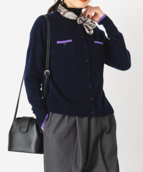 カーディガン ふんわりバイカラーカーディガン カシミヤ100％ カーデ