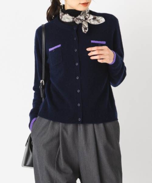 カーディガン ふんわりバイカラーカーディガン カシミヤ100％ カーデ