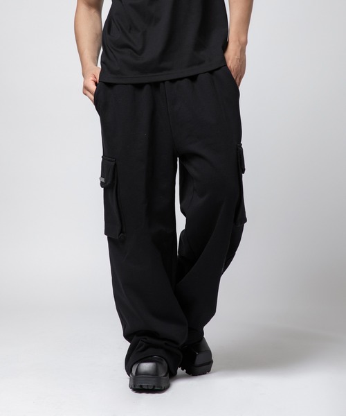 ダブル カーゴ ジャンボ スウェット パンツ ウォッシュド ブラック JOHN'S CLOSET（ジョンズクローゼット） スウェットパンツ ジャージ
