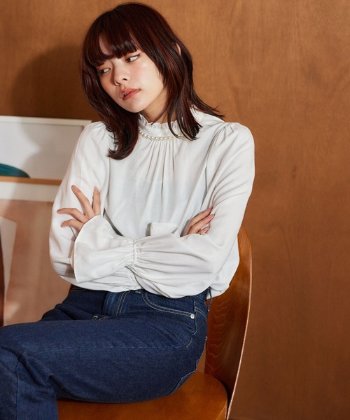 mysty woman（ミスティウーマン） ブラウス シャツ パールツキ