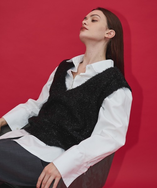 「Shelly island」 ニットベスト FREE ブラック レディース_画像3