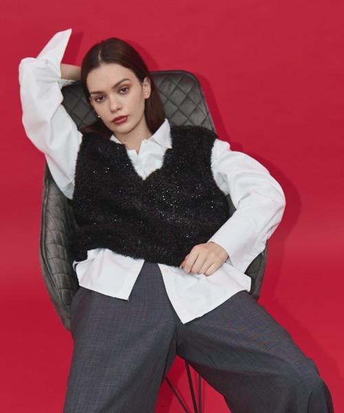 「Shelly island」 ニットベスト FREE ブラック レディース_画像4