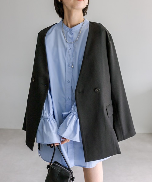 「mystic」 ノーカラージャケット 1 グレー レディース_画像2