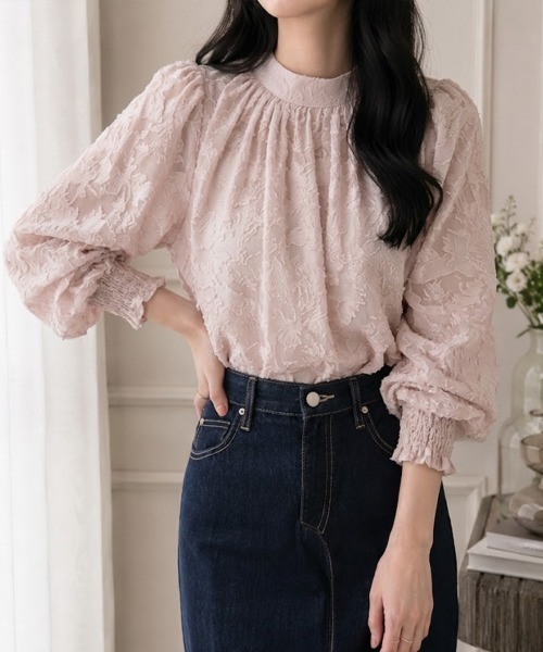 Sally Lunn ブラウス シャツ フラワージャガードハイネックブラウス