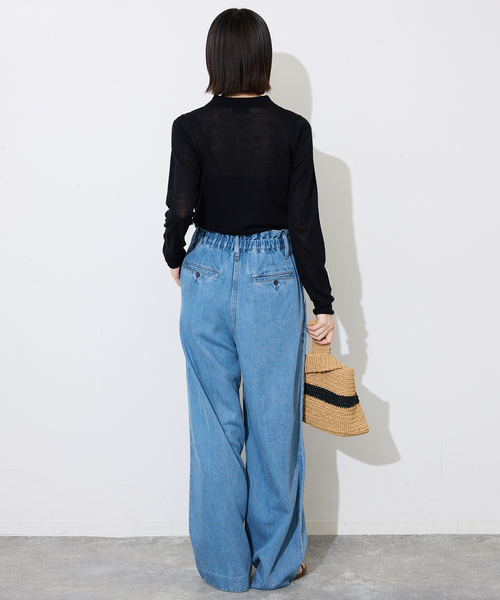 カーディガン 「シリーズあり」コットンシルク襟付きカーディガン レディースの画像