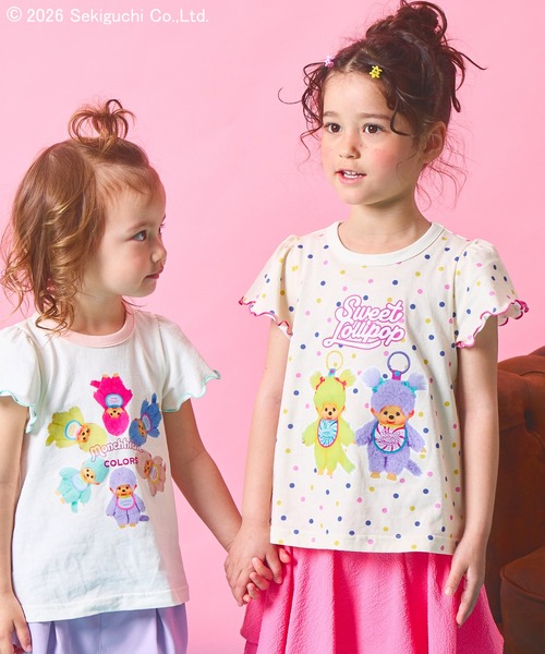 pairmanon（ペアマノン） tシャツ 「モンチッチ」ガールズ 袖フリル