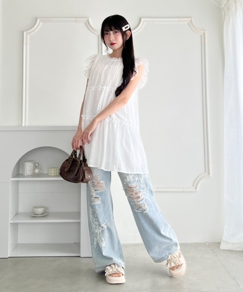 LOU MOUTH レディースワンピース L ホワイト Loueme ワンピース シアードットフェアリーワンピース : ZOZOTOWN