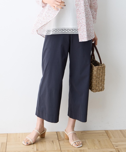 ワイドパンツ パンツ ストレッチワイドパンツ「接触冷感・ウォッシャブル・後ろウエストゴム・大きいサイズあり」 レディースの画像