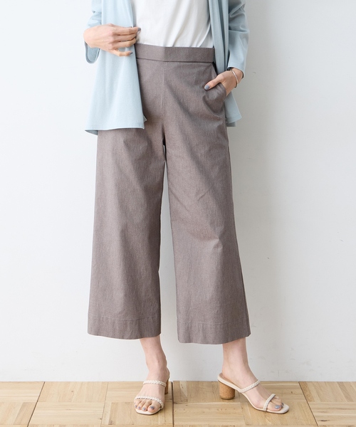 ワイドパンツ パンツ ストレッチワイドパンツ「接触冷感・ウォッシャブル・後ろウエストゴム・大きいサイズあり」 レディースの画像