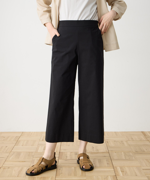 ワイドパンツ パンツ ストレッチワイドパンツ「接触冷感・ウォッシャブル・後ろウエストゴム・大きいサイズあり」 レディースの画像