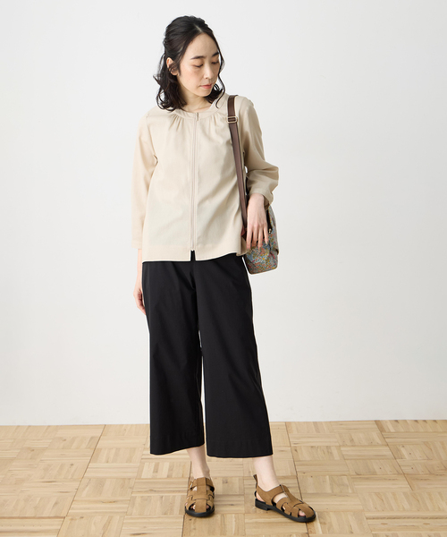 ワイドパンツ パンツ ストレッチワイドパンツ「接触冷感・ウォッシャブル・後ろウエストゴム・大きいサイズあり」 レディースの画像