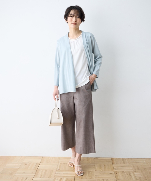 ワイドパンツ パンツ ストレッチワイドパンツ「接触冷感・ウォッシャブル・後ろウエストゴム・大きいサイズあり」 レディースの画像