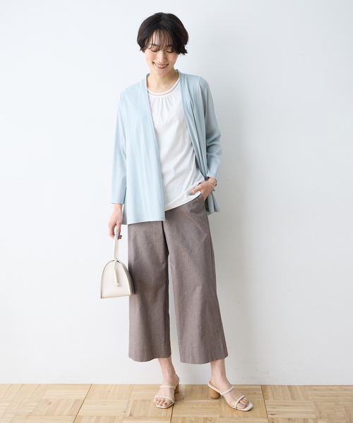 ワイドパンツ パンツ ストレッチワイドパンツ「接触冷感・ウォッシャブル・後ろウエストゴム・大きいサイズあり」 レディースの画像