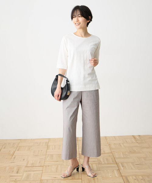 ワイドパンツ パンツ ストレッチワイドパンツ「接触冷感・ウォッシャブル・後ろウエストゴム・大きいサイズあり」 レディースの画像