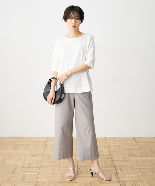 ワイドパンツ パンツ ストレッチワイドパンツ「接触冷感・ウォッシャブル・後ろウエストゴム・大きいサイズあり」 レディースの画像