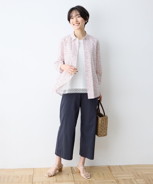 ワイドパンツ パンツ ストレッチワイドパンツ「接触冷感・ウォッシャブル・後ろウエストゴム・大きいサイズあり」 レディースの画像