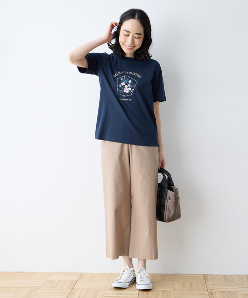 ワイドパンツ パンツ ストレッチワイドパンツ「接触冷感・ウォッシャブル・後ろウエストゴム・大きいサイズあり」 レディースの画像