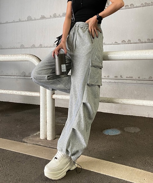 lig. wide cargo pants ワイドカーゴパンツグレー non-hedge（ノンヘッジ） ワイドパンツ カーゴパンツ スタッズ