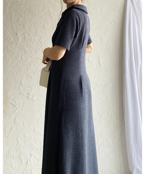She's Closet ワンピース 半袖 ロング丈 ふくれジャガード ポロ 襟付き