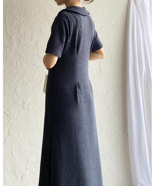 She's Closet ワンピース 半袖 ロング丈 ふくれジャガード ポロ 襟付き