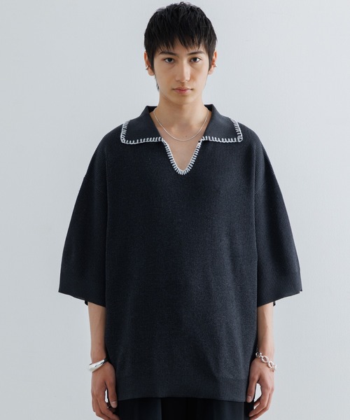「SINSS」 半袖ニット LARGE ブラック メンズ_画像2