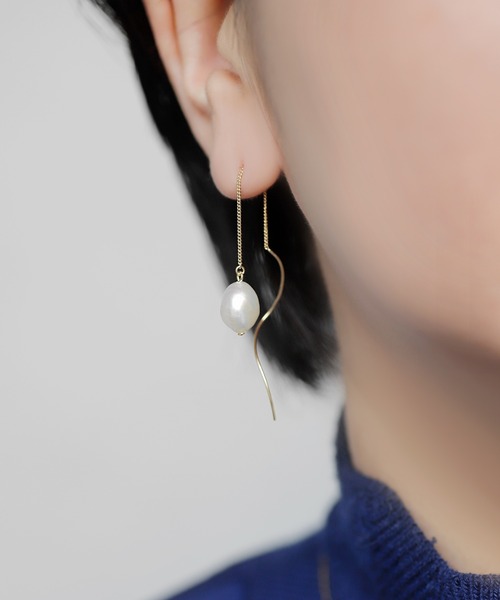 ANEMONE ピアス パール×チェーンアメリカンピアス レディース