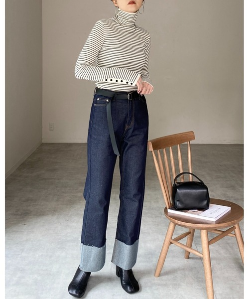 She's Closet ニット セーター 袖ボタンハイネックタイト長袖