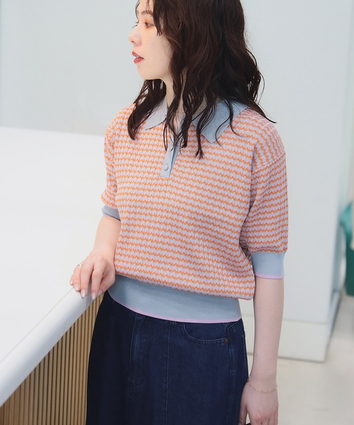 ポロシャツ ポロ マルチジャカード ニットポロ レディース BEAMS HEART ポロシャツ ポロ マルチジャカード ニットポロ