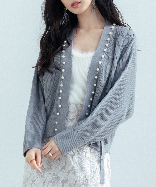 SAISON DE PAPILLON（セゾンドパピヨン） カーディガン パール編み込み