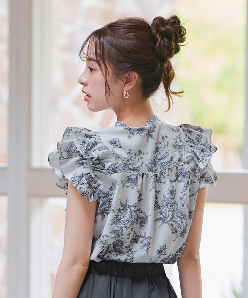 ブラウス シャツ 花柄フリルタイブラウス レディース Tiaclasse ブラウス シャツ 花柄フリルシャツブラウス