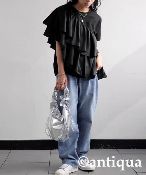 antiqua（アンティカ） tシャツ フリルTシャツ レディース : ZOZOTOWN