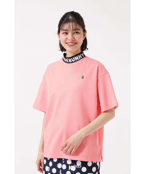 tシャツ Tシャツ カジュアルフィット ポリエステルストレッチメッシュ半袖モックネックカットソー レディース