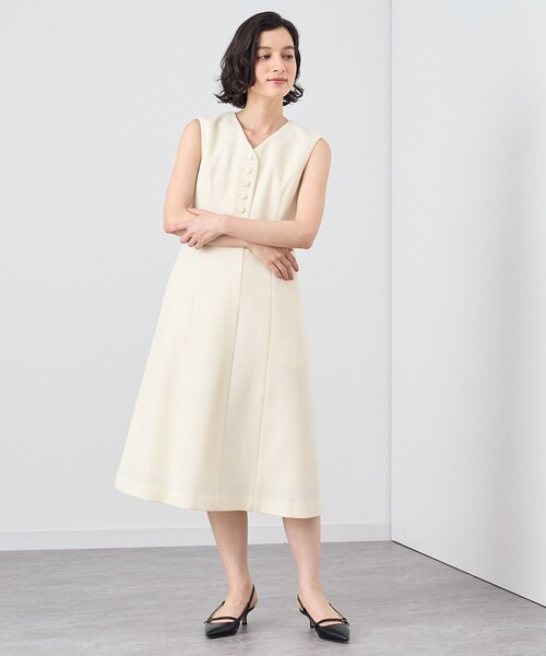 2024AW ANAYI ワッフルツイードフレア ワンピース ブラック セットアップ対応商品】ワッフルツイードフレア ワンピース